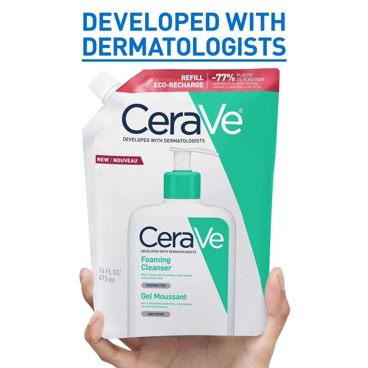 CeraVe Gel Limpiador Espumoso, Para Piel Normal a Grasa, Elimina el Exceso de Grasa y Suciedad, Enriquecido Con Ceramidas Esenciales, Niacinamida y Ácido Hialurónico, Apto para Rostro y Cuerpo, 473ml — view 3