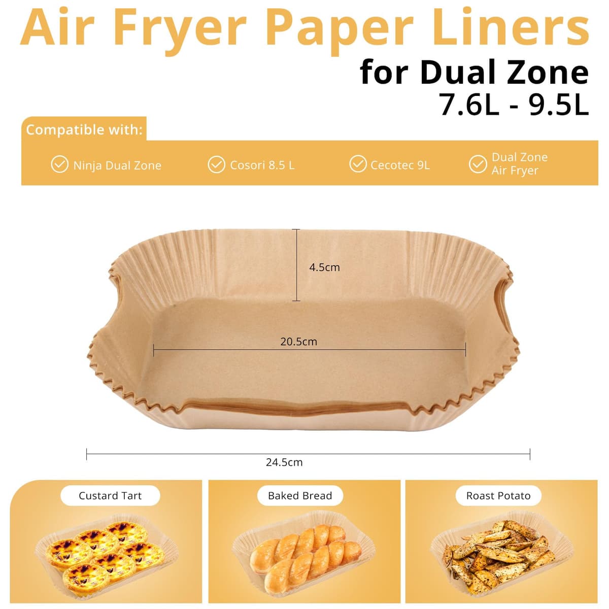 150PCS Air Fryer Liners for Ninja Dual, AF300UK AF400UK Disposable Paper Liners Accessories, Airfryer Parchment Liners Compatible with Ninja Cosori Cecotec and Other Dual Zone Air Fryers — view 3