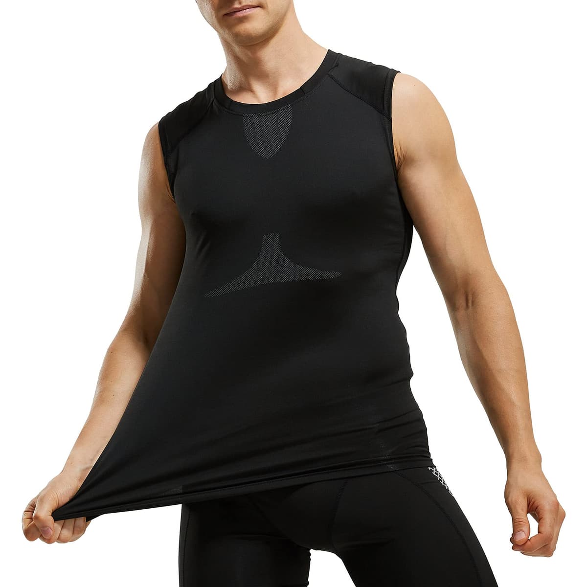 AMZSPORT Camiseta de Compresión Sin Mangas para Hombre, Chaleco de Gimnasio de Secado Rápido Capa Base para Correr — view 2