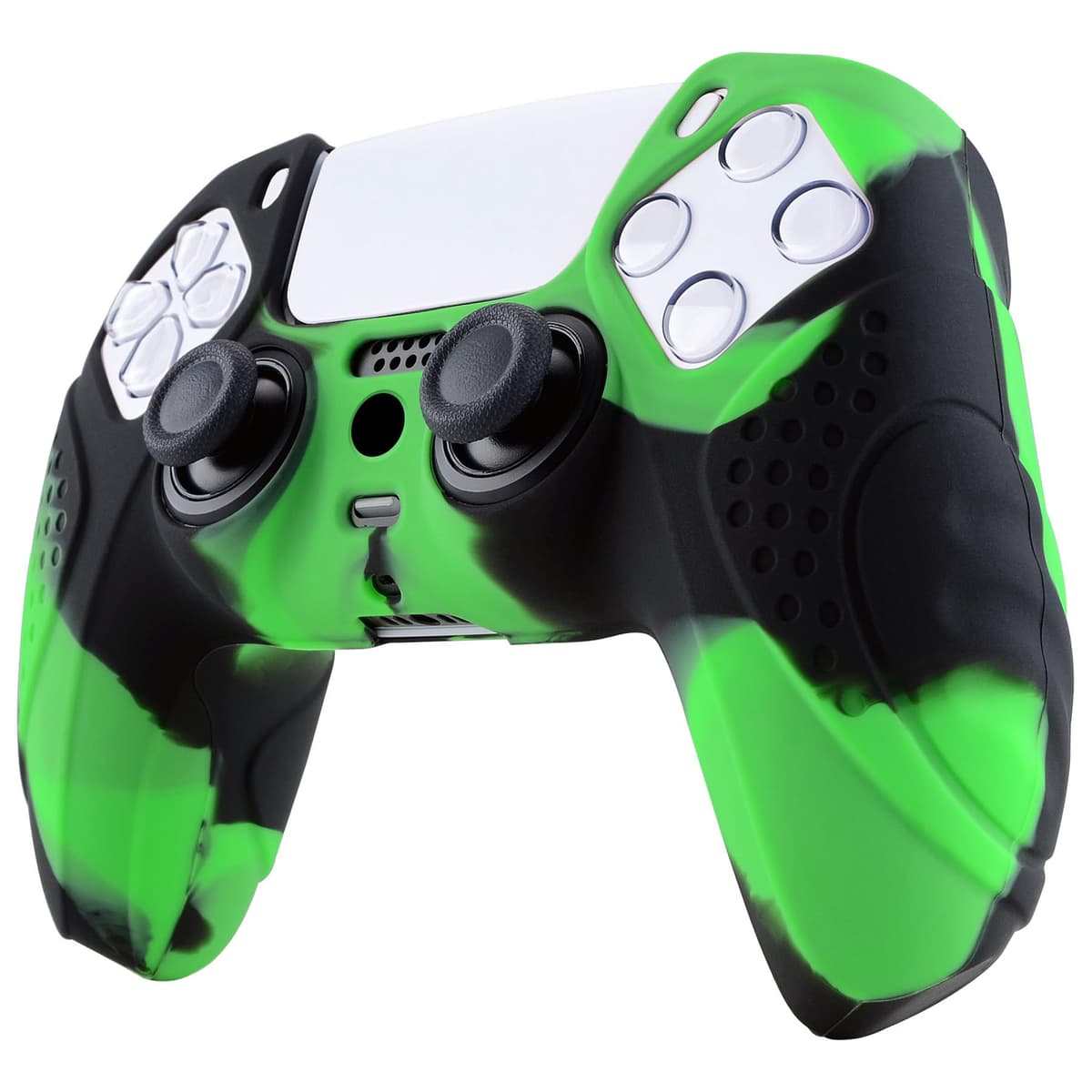 eXtremeRate PlayVital Guardian Edition Ergonomic Soft Anti-Slip Controller Silicone Case Cover for ps5, Rubber Protector Skins with Black Joystick Caps for ps5 Controller - Green & Black — view 5