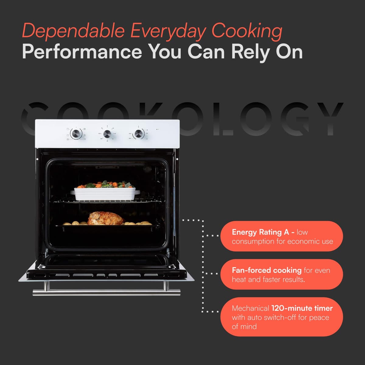 Cookology COF600WH 60cm White Built-in Single Electric Fan Forced Oven & timer — view 5