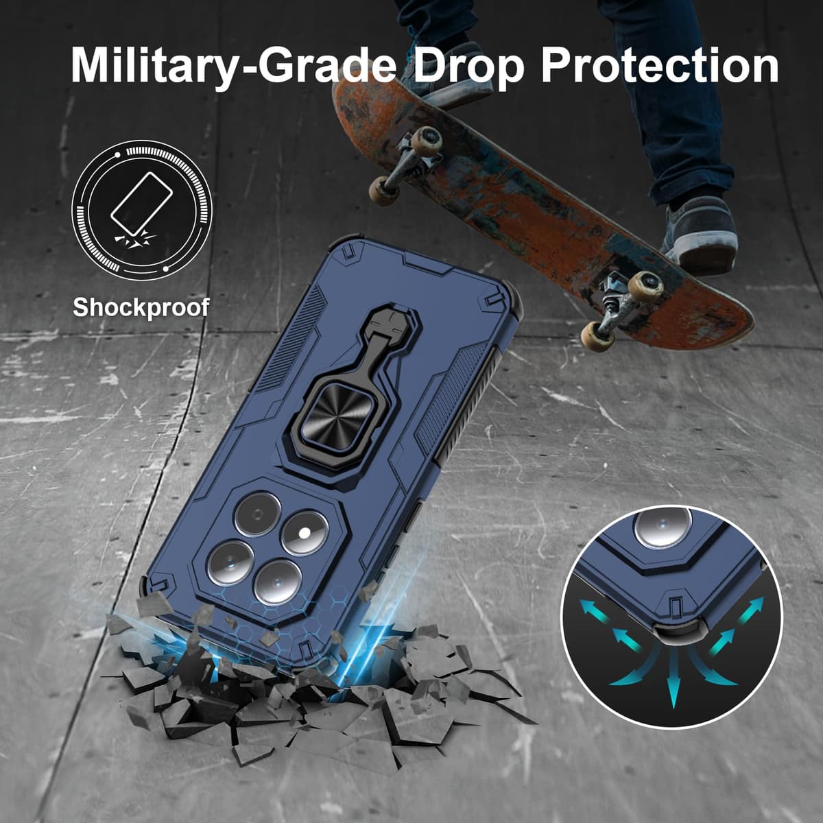 Funda para Xiaomi Redmi Note 15 Pro 5G, Carcasa Antigolpes con Soporte anular metálico, Case Protectora de Grado Militar, Azul — view 5