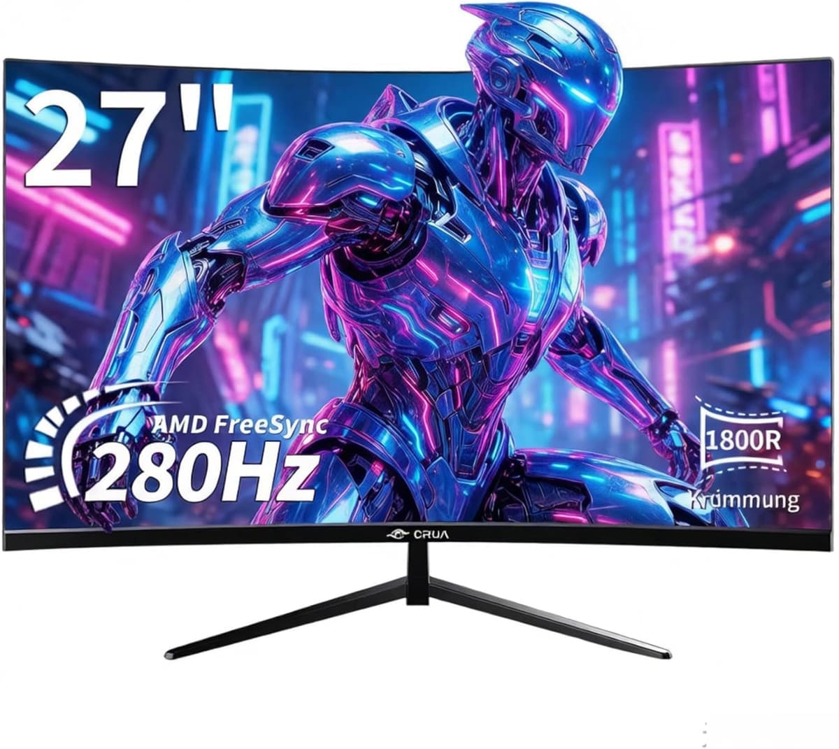 CRUA 27 Inch 280Hz Curved Gaming Monitor, Full HD 1080P 1800R Frameless Computer Monitor, 1ms GTG with FreeSync, Low Motion Blur, Eye Care, VESA, DisplayPort, HDMI, Black