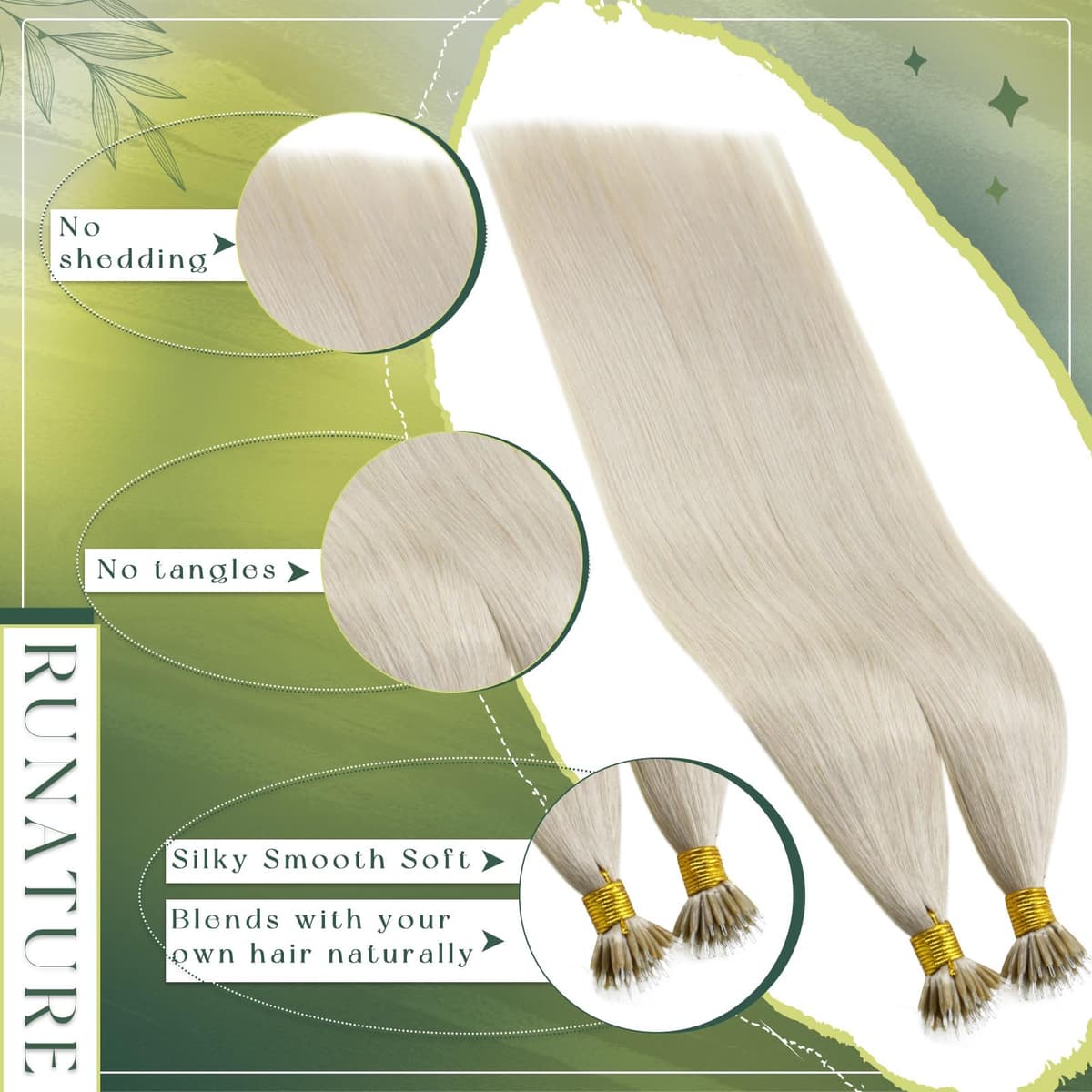 RUNATURE 24 Inch Nano Beads Hair Extensions Human Hair Blonde Nano Hair Extensions Real Human Hair White Blonde Invisible Nano Rings Straight Remy Hair 50g/50s #800 — view 4