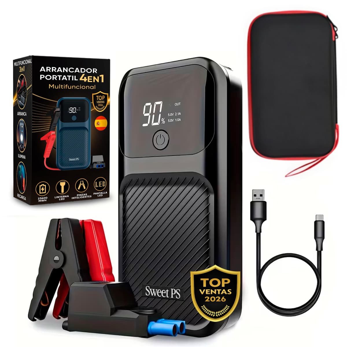 Sweet Car and Motorcycle Battery Jump Starter 8000A | Portable Car Jump Starter (Petrol and Diesel) with Screen and Flashlight 4 Modes| Quick Charge 30W | Battery Booster 12V | Includes Case and USB