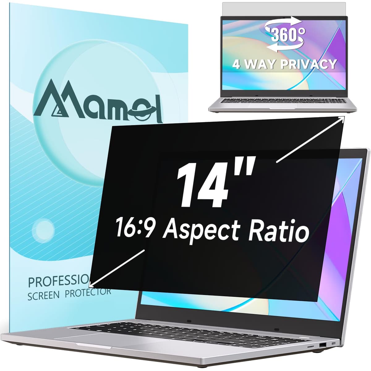 Mamol 360° Privacy Screen for Macbook Pro 13 Inch (2016-2022, M1, M2) & Air 13 inch (2018-2021, M1), Anti Glare Blue Light Filter, Nano No Glue Anti Spy Black Protector for Mac Pro 13'' Laptop — view 15