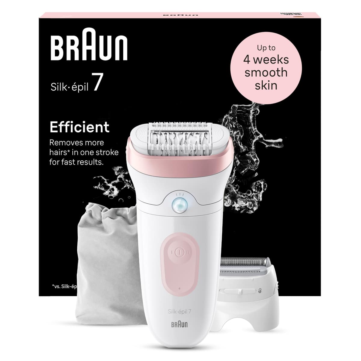 Braun Silk-épil 7, Depiladora Eléctrica Mujer para Una Eliminación del Vello Fácil, Resistente al Agua, con Cabezal de Rasuradora, Piel Suave Duradera, 7-030, Blanco/Flamenco