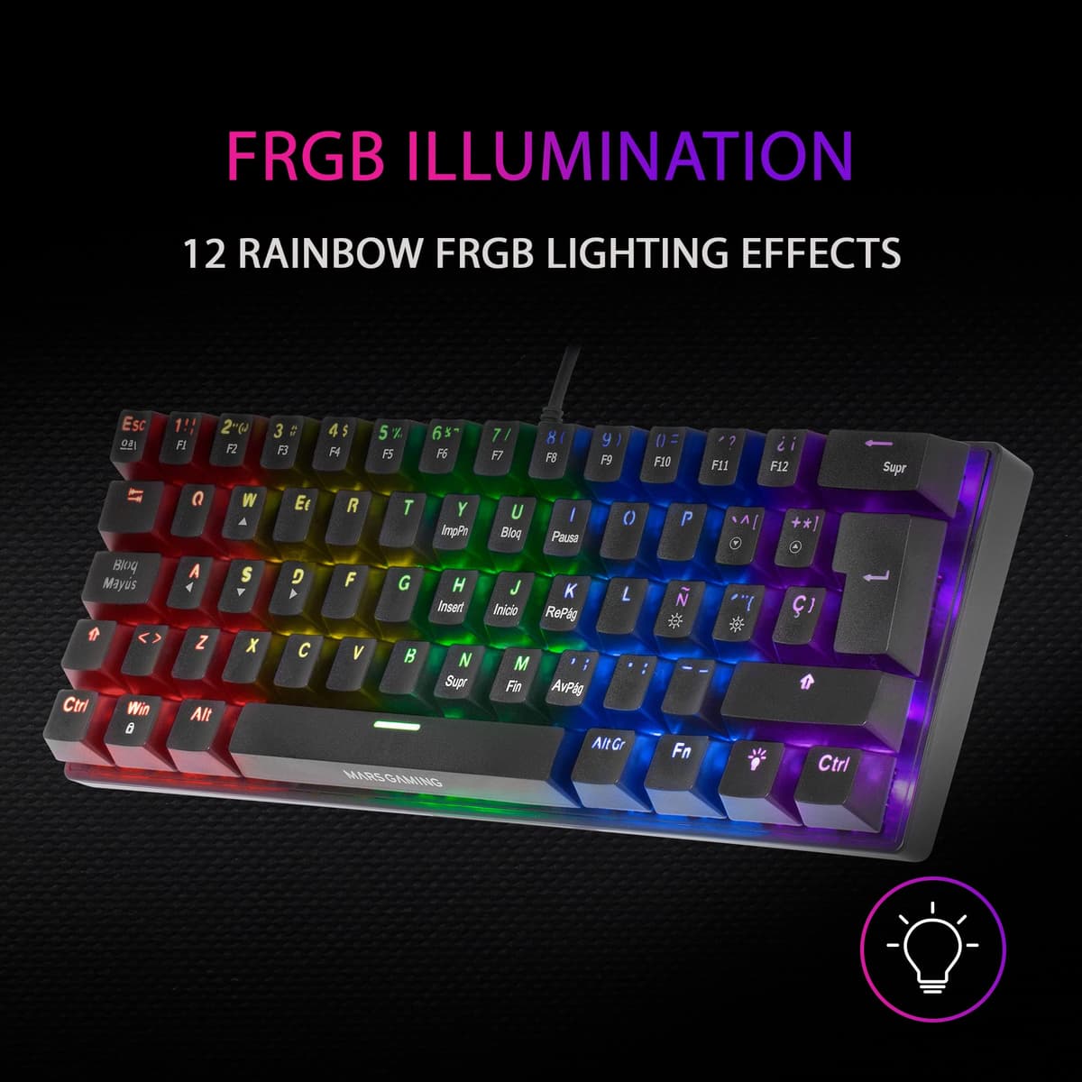 Mars Gaming MK60, Idioma Italiano, Teclado Gaming Mecánico 60% Ultraligero con Switch Rojo, Iluminación Rainbow RGB, Teclas Doble Inyección, Anti-Ghosting y Modo Juego, Multiplataforma, Negro — view 4