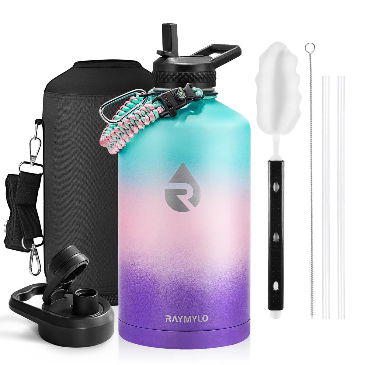 RAYMYLO One Gallon Water Bottle Insulated, Triple Walled Vacuum Stainless Steel (Cold for 48 Hrs), Leak Proof & Non-BPA, Large Water Flask Jug with Paracord Handle & Straw Spout Lids — view 33