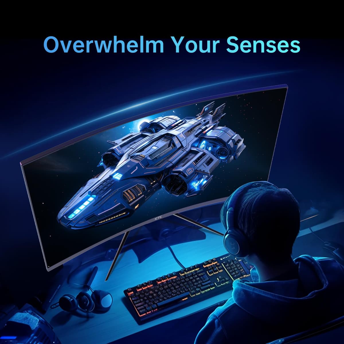 KTC 32 Inch Curved Gaming Monitor, Full HD 1080P@240Hz Monitor, VA 1500R, 1ms, Adaptive Sync, HDR10, HDMI 2.0 / DP1.4, 125% sRGB, VESA, Compatible with Desktop, Laptop, PS5, Xbox, Switch and More — view 3