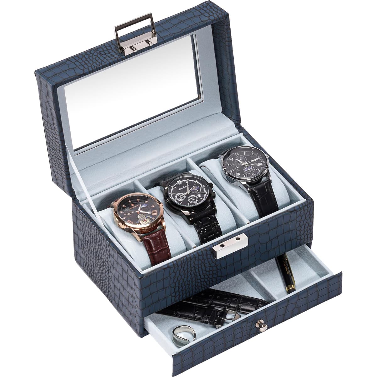 ProCase Caja de Relojes de 6 Ranuras con Cajón, Funda Organizadora de Reloj de 2 capas con Tapa de Cristal, Estuche de Almacenamiento para Hombres y Mujeres -Negro — view 24