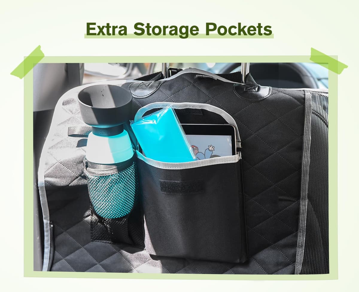 Pecute Funda Perros Coche, Funda de Asiento para Perros Impermeable y Resistente, Protector Coche Perros con Rejilla Flexible Pasar Aire, Universal para SUV, Camión, Transportar y Viaje (Negro) — view 5