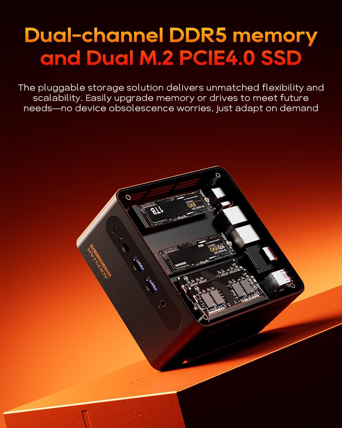 AOOSTAR G-FLIP AMD Ryzen 9 8945HS Mini PC(8C/16T, up to 5.2GHz), 32GB DDR5 1TB PCIe4.0, Radeon 780M Graphics Mini Computer, with 5 inch Touchscreen, with OCuLink Dual USB4, Dual 2.5G LAN/HDMI/WIFl6 — view 5