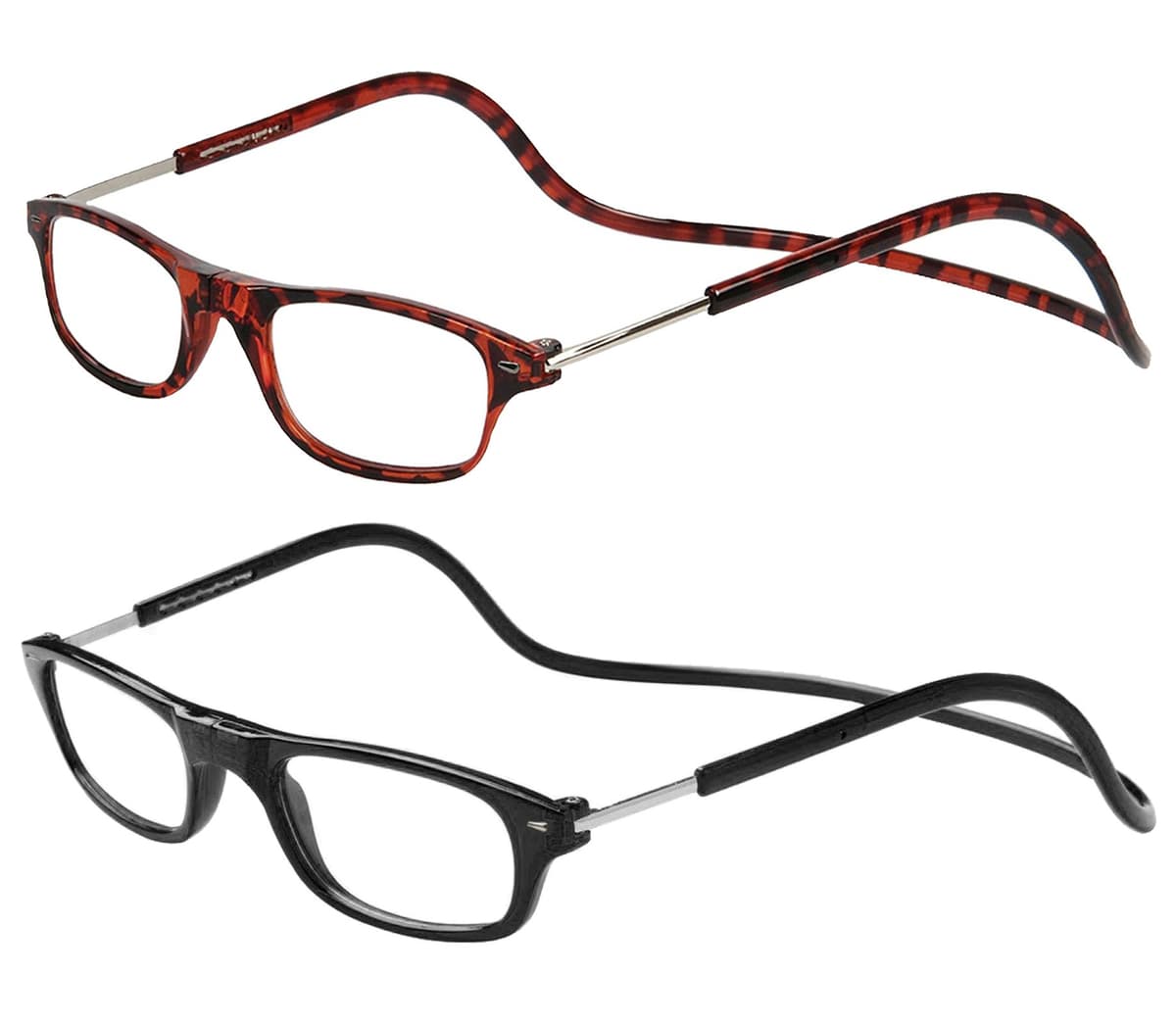 TBOC Pack: Gafas de Lectura Presbicia Vista Cansada – (Dos Unidades) Graduadas +2.00 Dioptrías Montura Marrón Carey y Negra Hombre Mujer Imantadas Plegables Lentes Aumento Leer Ver Cerca Cuello Imán