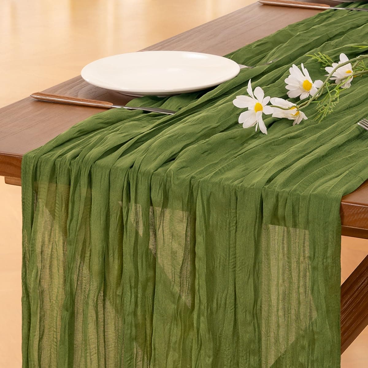 Socomi Beige Cheesecloth Table Runner Easter Spring Boho Rustic Gauze 120 inch 10FT Cheese Cloth Runner for Wedding Party Baby Shower Birthday Home Decor Holiday Decorations — view 38