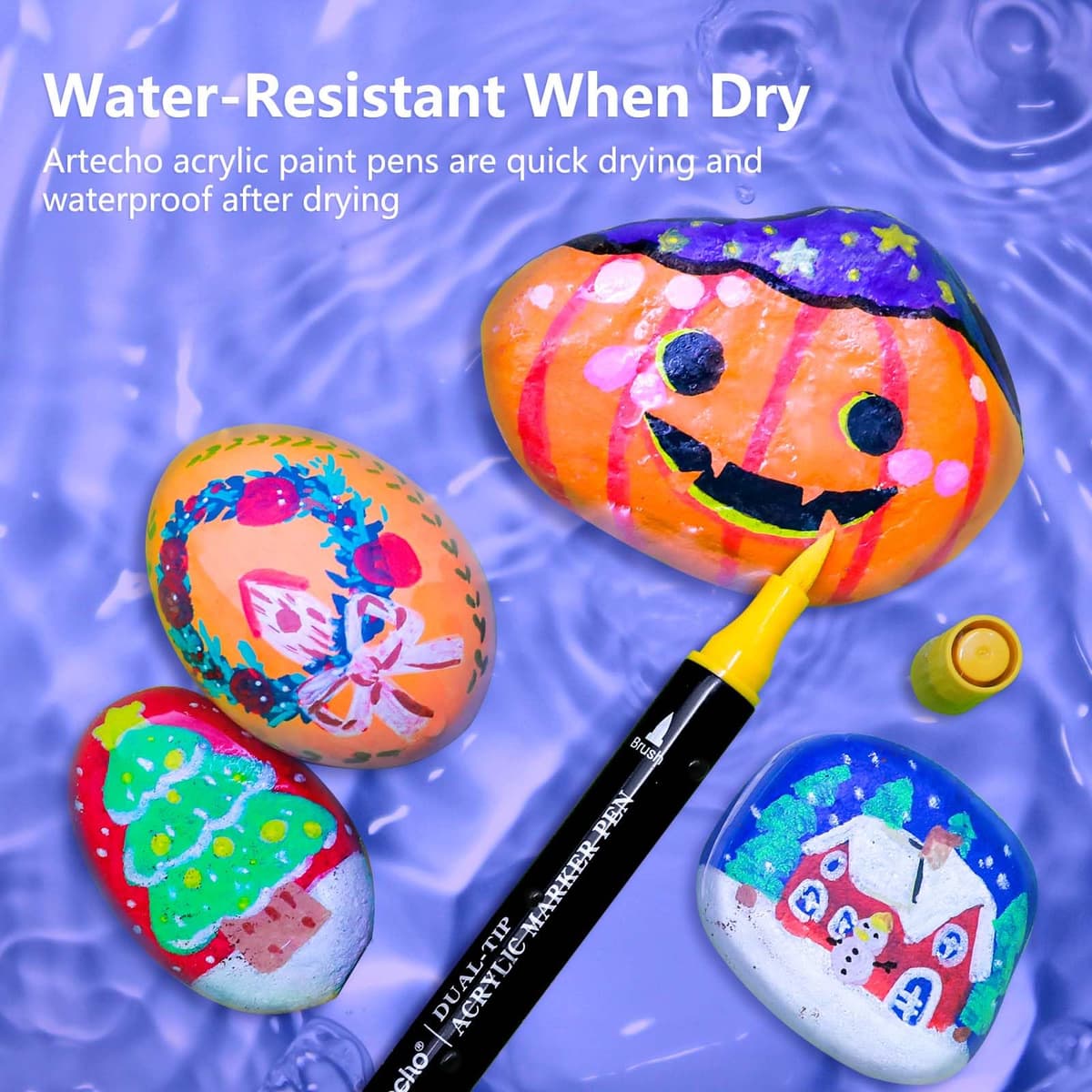 Artecho Lápices acrílicos de 24 colores, 0,5 – 5 mm, resistente al agua, doble punta (pincel y punta fina), con extremos dobles para pintura de roca, papel, madera, huevo, lienzo — view 5