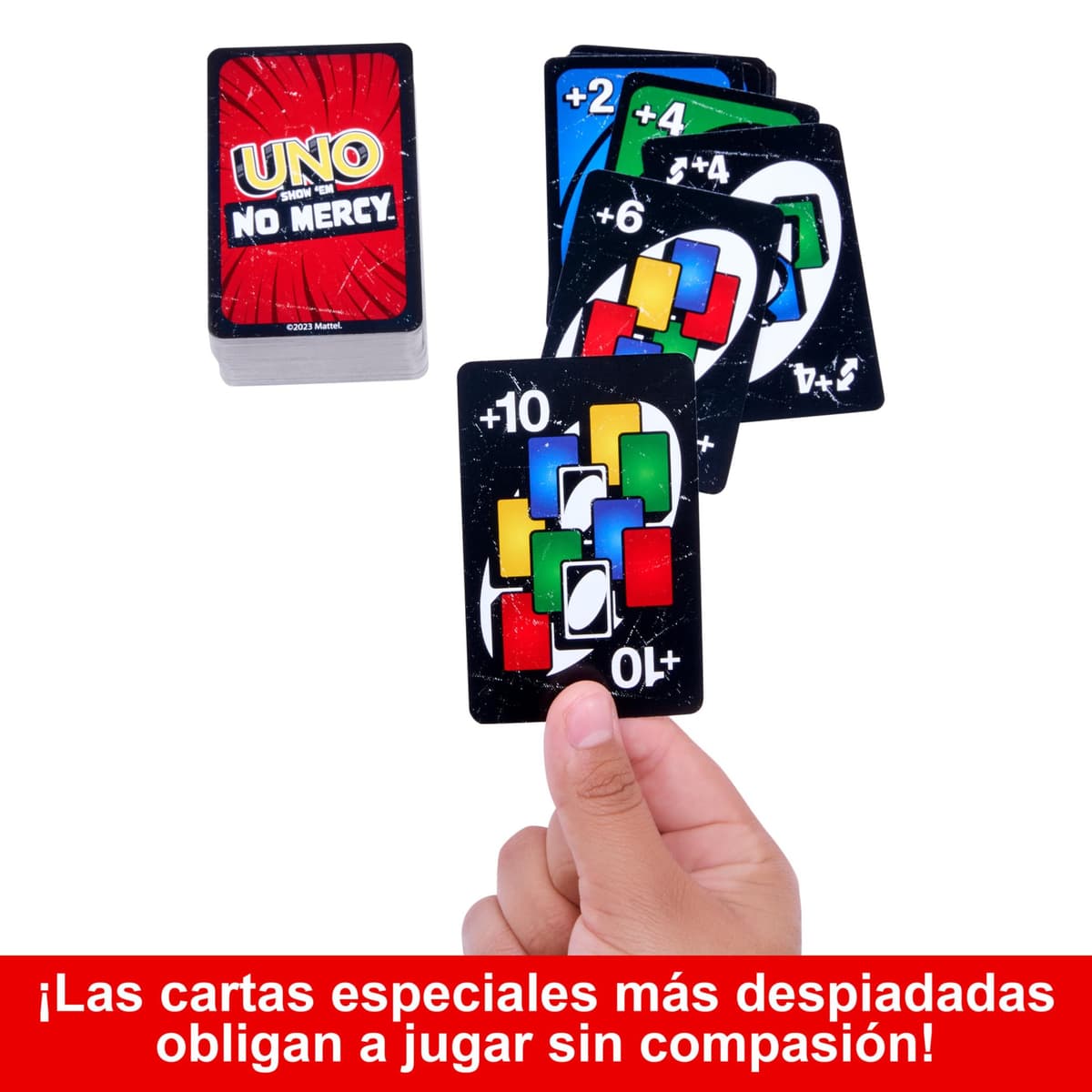 Mattel Games UNO No Mercy, Juego de Cartas con Cartas adicionales, Reglas Especiales y penalizaciones más despiadadas, Juego de Mesa Familiar, para niños y niñas +7 años, HXT57, Caja de Metal — view 4