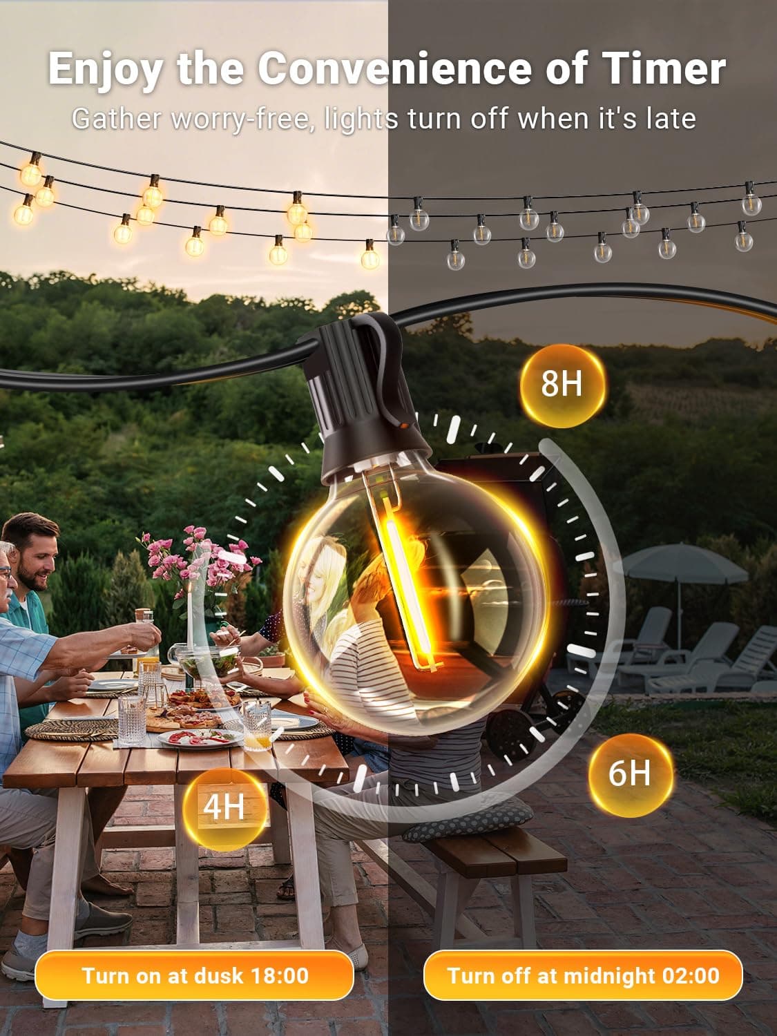 Guirnaldas Luces Exterior Solar 7.5M, G40 Luces Solares Exterior Jardin LED con 10+1 Bombillas, 8 Modos Impermeable Guirnalda Luces Exterior Solar para Jardín, Terraza, Fiesta — view 4
