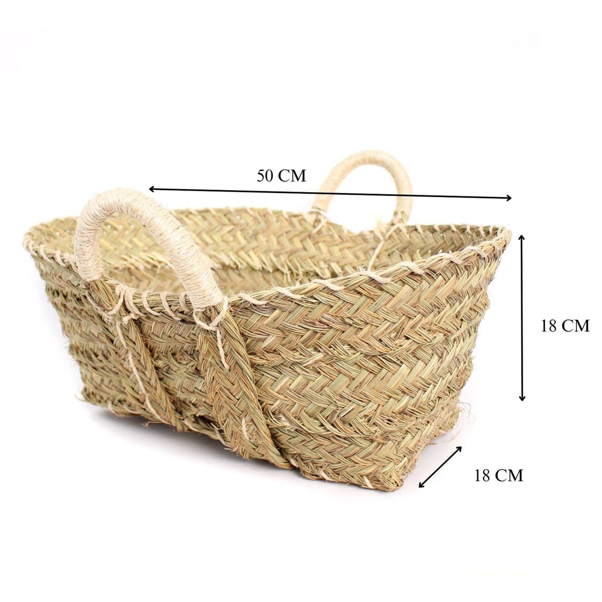 Cesta Leñero de Esparto Artesanal MUY Resistente, Ecologica y Duradera - Cesta Mimbre esparto Ideal decoración Chimeneas - Cesto para Leña Transportar y Guardar Mimbre Mediana 55 x 18 x 18 cm — view 3