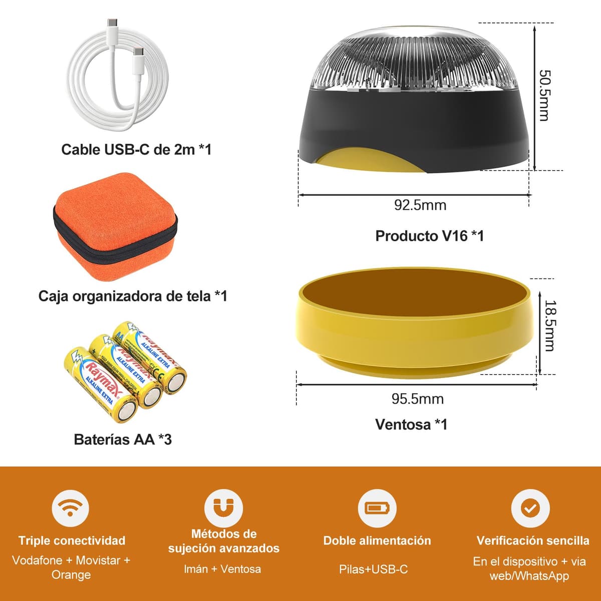 Beacon V16 Approved DGT with Geolocation Emergency Light V-16 Connected DGT 3.0 with SIM and Data up to 2038 (S-1PCS) — view 3