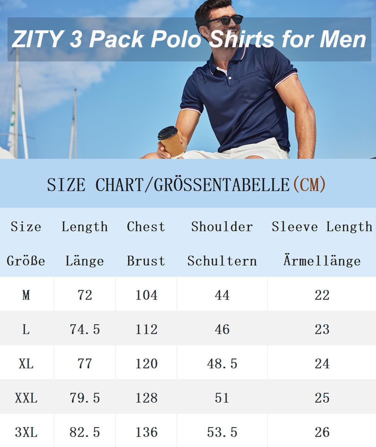 ZITY Polo para Hombre Paquete de 3 Polo Manga Corta Camiseta Golf Trabajo Transpirable Camiseta Informal con Bolsillo Verano Tres Piezas T Shirt para Vacaciones — view 4