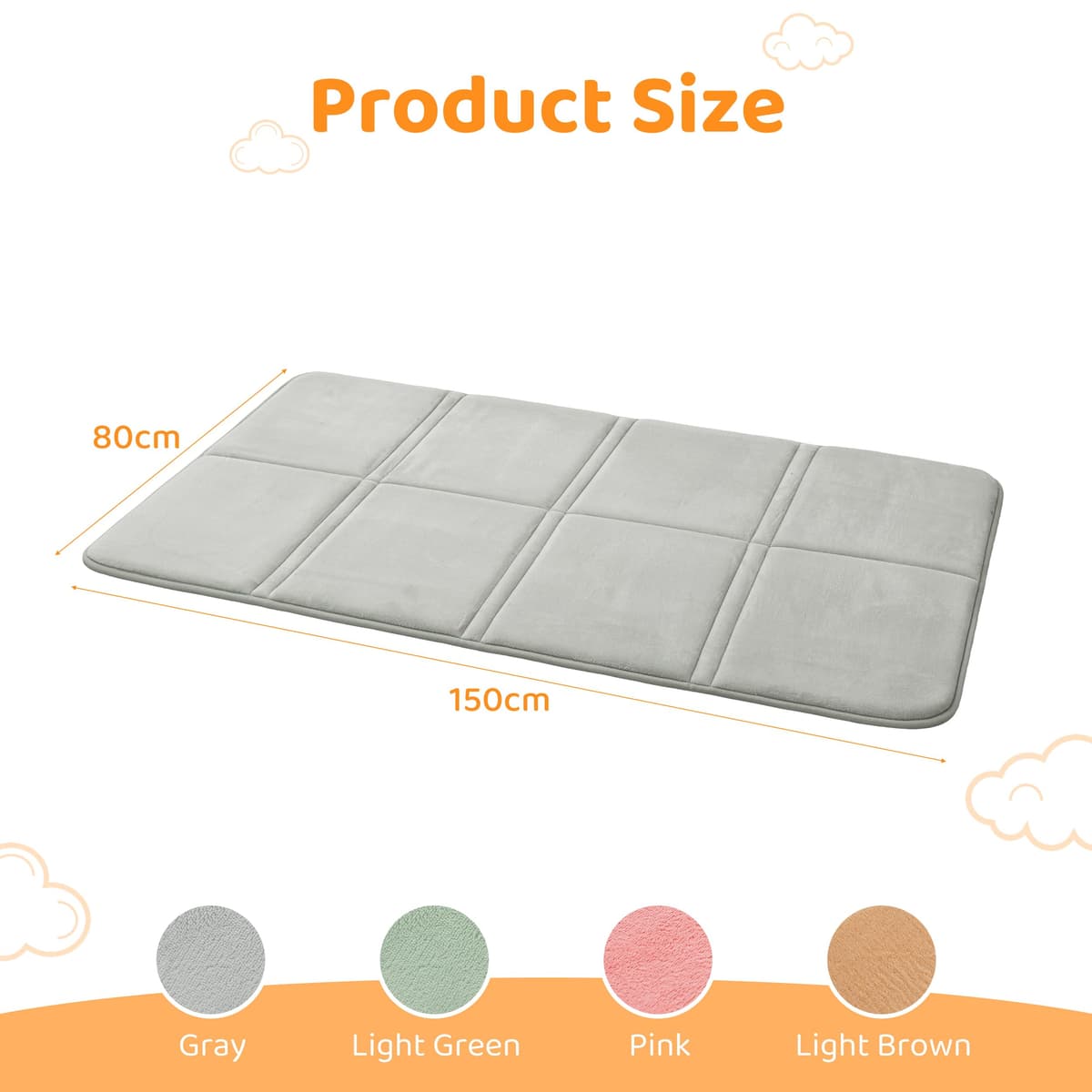 BYBYME 3cm Thick Baby Play Mat for Floor, 80 * 150cm Foldable Playpen Mat with Non-Slip Backing for Infant, Kids and Toddler Crawling, and Perfect Carpets for Yoga, Exercise, Grey — view 2