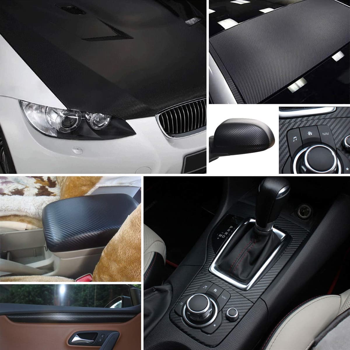 Carbon Fibre Vinyl Wrap Roll with Plastic Scrapers, 1500 x 300 mm Self-Adhesive Vinyl Sticker Tape for Cars Auto and Motorcycle DIY, Interior/Exterior, Textured 3d Effect, Matt Black — view 5