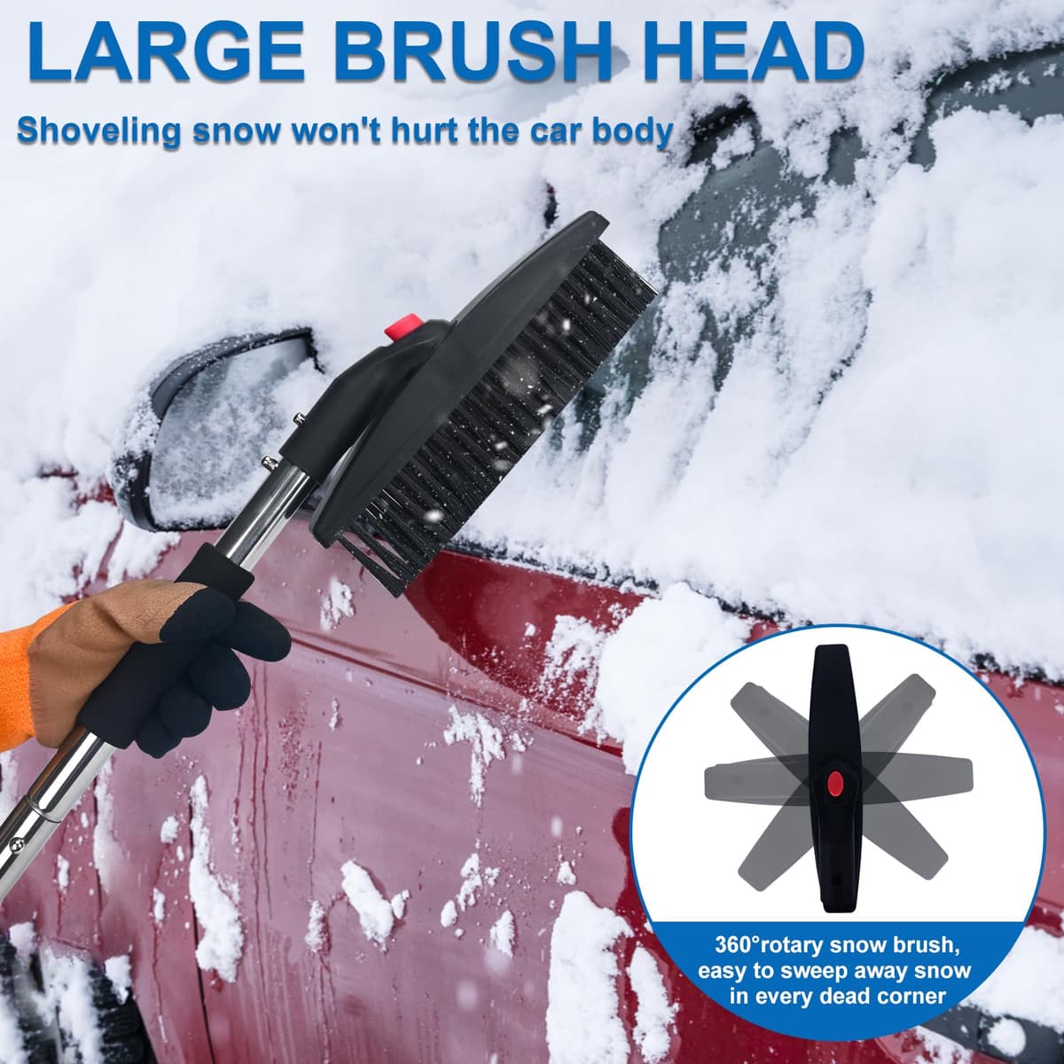 COVVY Kit de Pala de Nieve 3 en 1, Retráctil Con Raspador de Hielo y Cepillo Para Entrada de Coche, Incluye Bolsa de Almacenamiento y Guantes (Plateado) — view 5