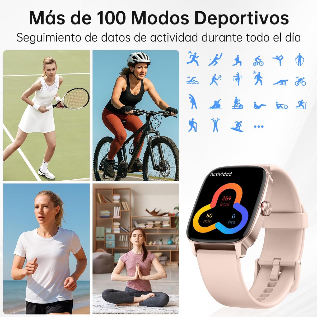 Smart Watch Woman Man with Bluetooth Calls and AI Voice, 1.85 Inch Smartwatch with WhatsApp Notification, Heart Rate Monitor/SpO2/Sleep/Pedometer, 110+ Sports Modes, Waterproof IP68 for iOS/Android — view 6