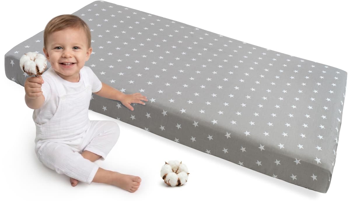 Medi Partners Sabana Bajera Cuna 60x120 Set de 3-100% Algodon Sabanas de Algodón Bebe Ropa de Cama para Bebés Dormir Cuna Fitted Bed Sheet Protector (Safari-Blanco-Gris) — view 9