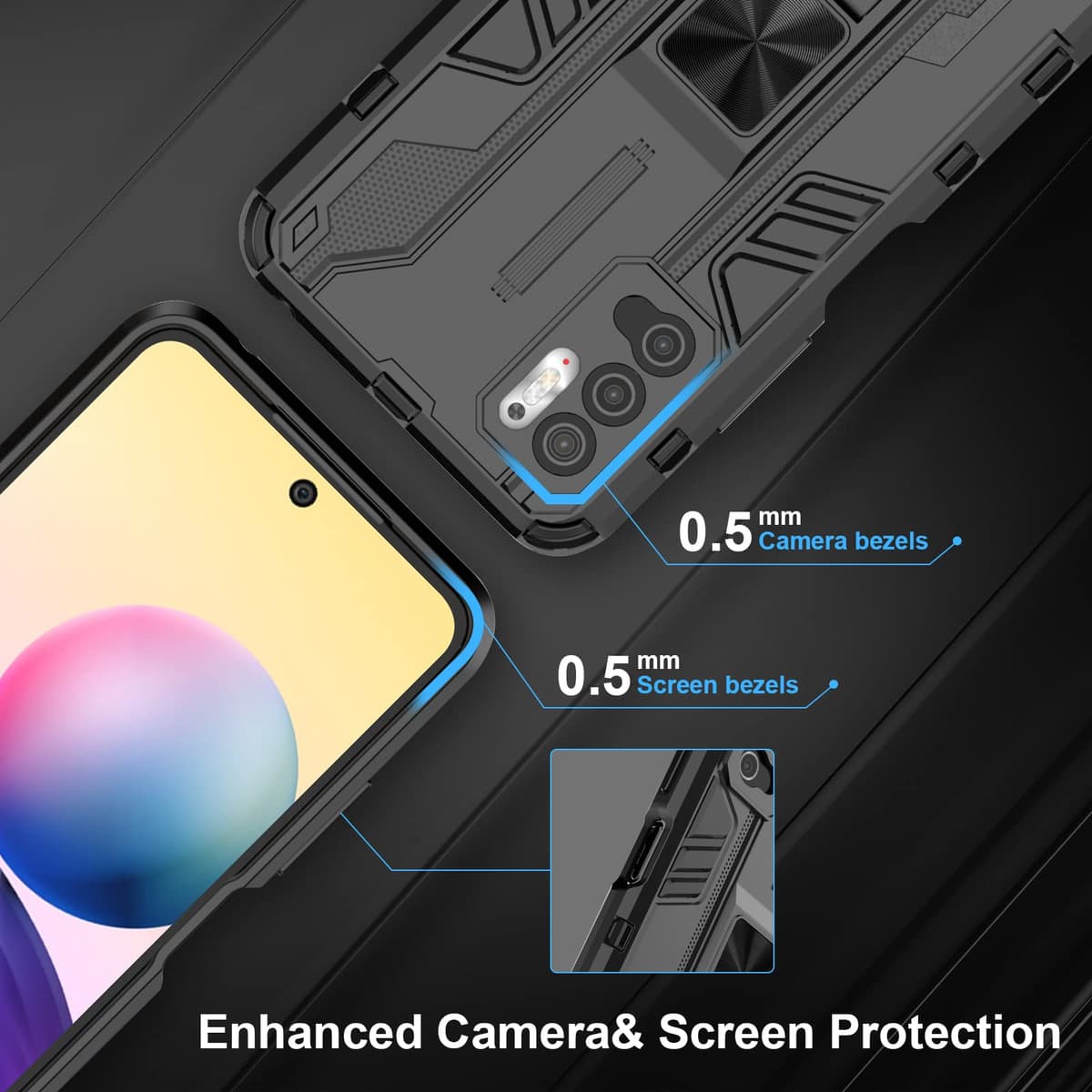 Funda para CMF Phone 2 Pro, Carcasa Antigolpes con Soporte anular metálico, Case Protectora de Grado Militar, Negro — view 951