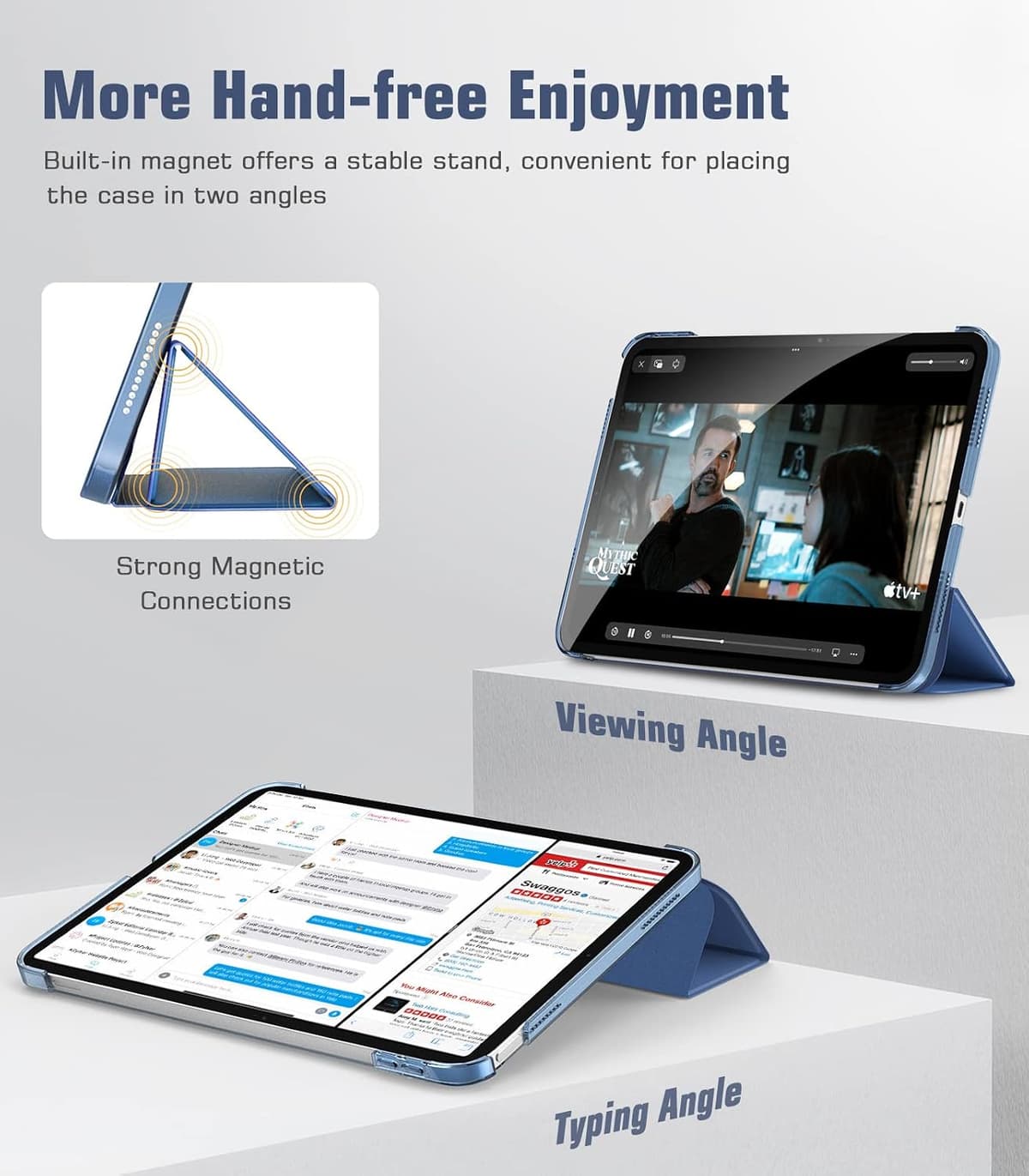 TiMOVO Case for iPad (A16) 11th Generation 11 Inch 2025/iPad 10th Generation 10.9 Inch 2022, Slim Stand Cover with Hard Translucent Back, Support Touch ID, Auto Wake/Sleep, Abyss Blue — view 3