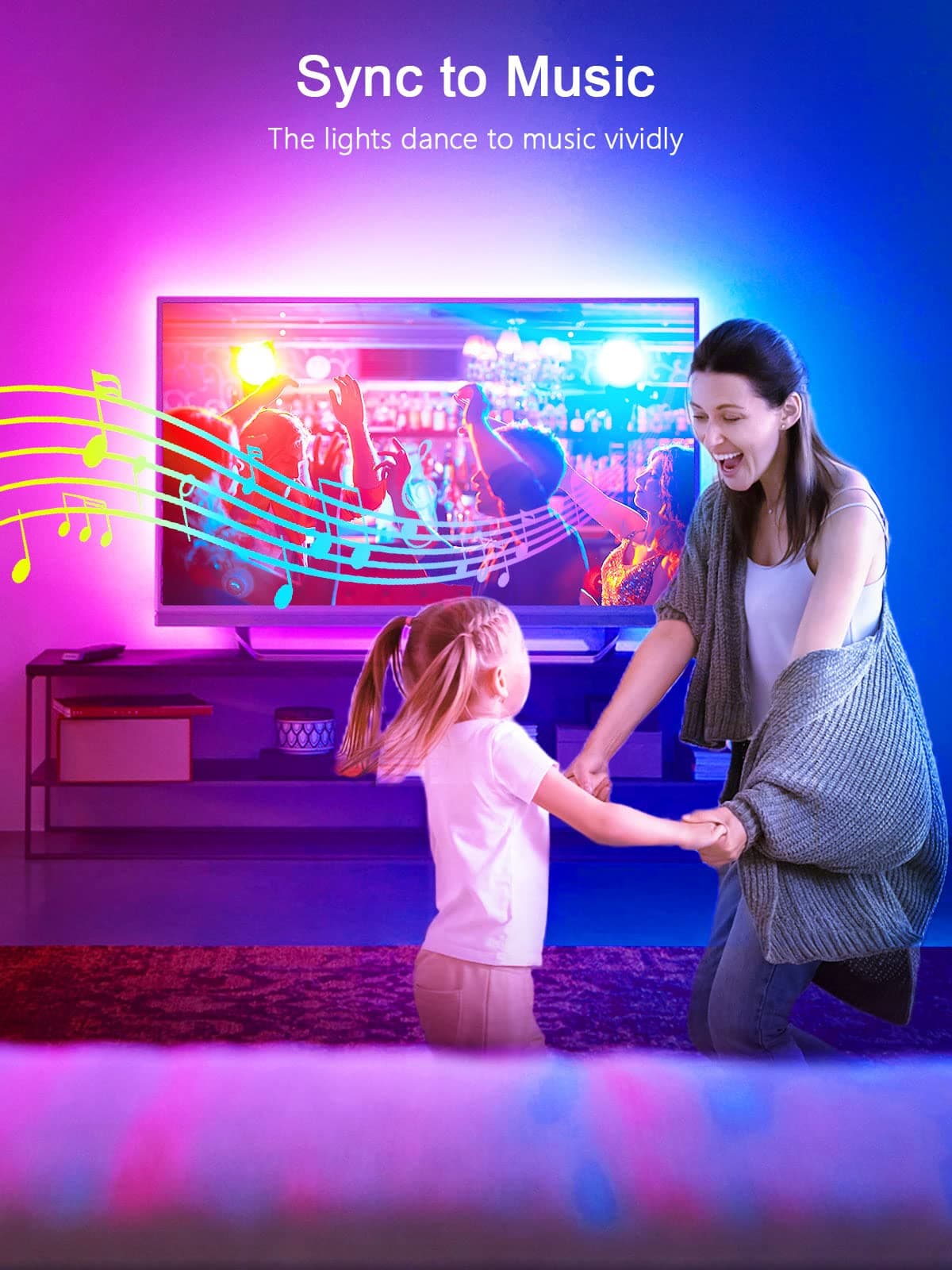 KANTUTOE TV LED Lights, 3m LED Lights for 32-45 Inch TVs, RGB TV Backlight with Remote, Colour Changing Music Sync Bluetooth APP Control Strip Lights USB Powered for Bedroom Gaming Room Decor — view 5