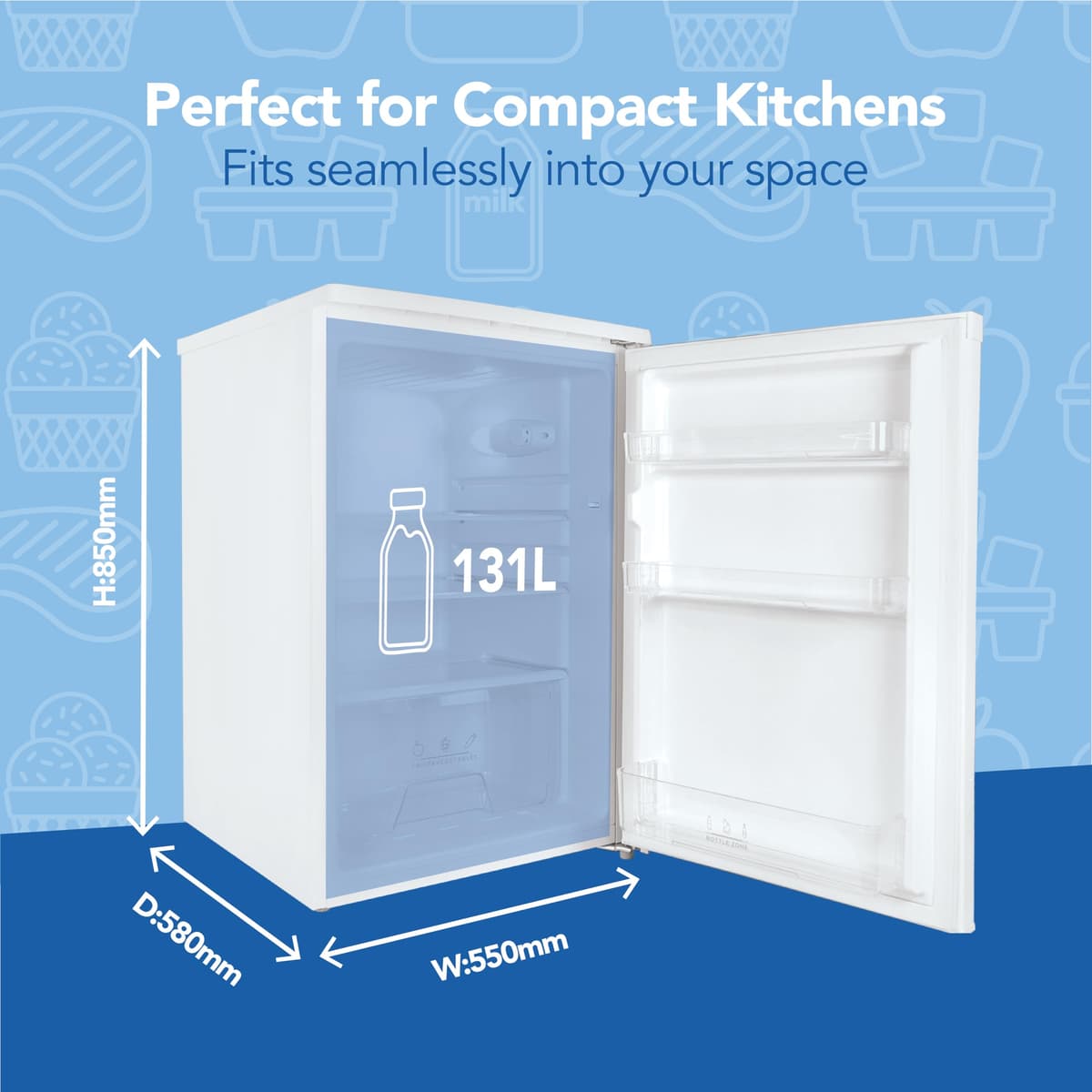 Igenix IG255W Freestanding Under Counter Larder Fridge with 2 Adjustable Glass Shelves, 1 Salad Drawer with Shelf On Top, Reversible Door, 131 Litre Capacity, 55 cm Wide, White — view 4