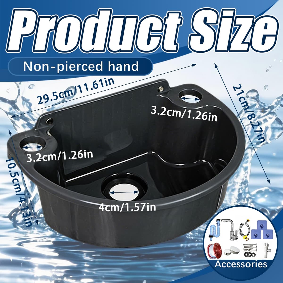 Lavabo de Pared de Plástico con Grifo Mezclador, Kit Completo con Tubo de Desagüe y Mangueras Lavamanos Compacto para Baño Jardín y Camping (Gris) — view 4