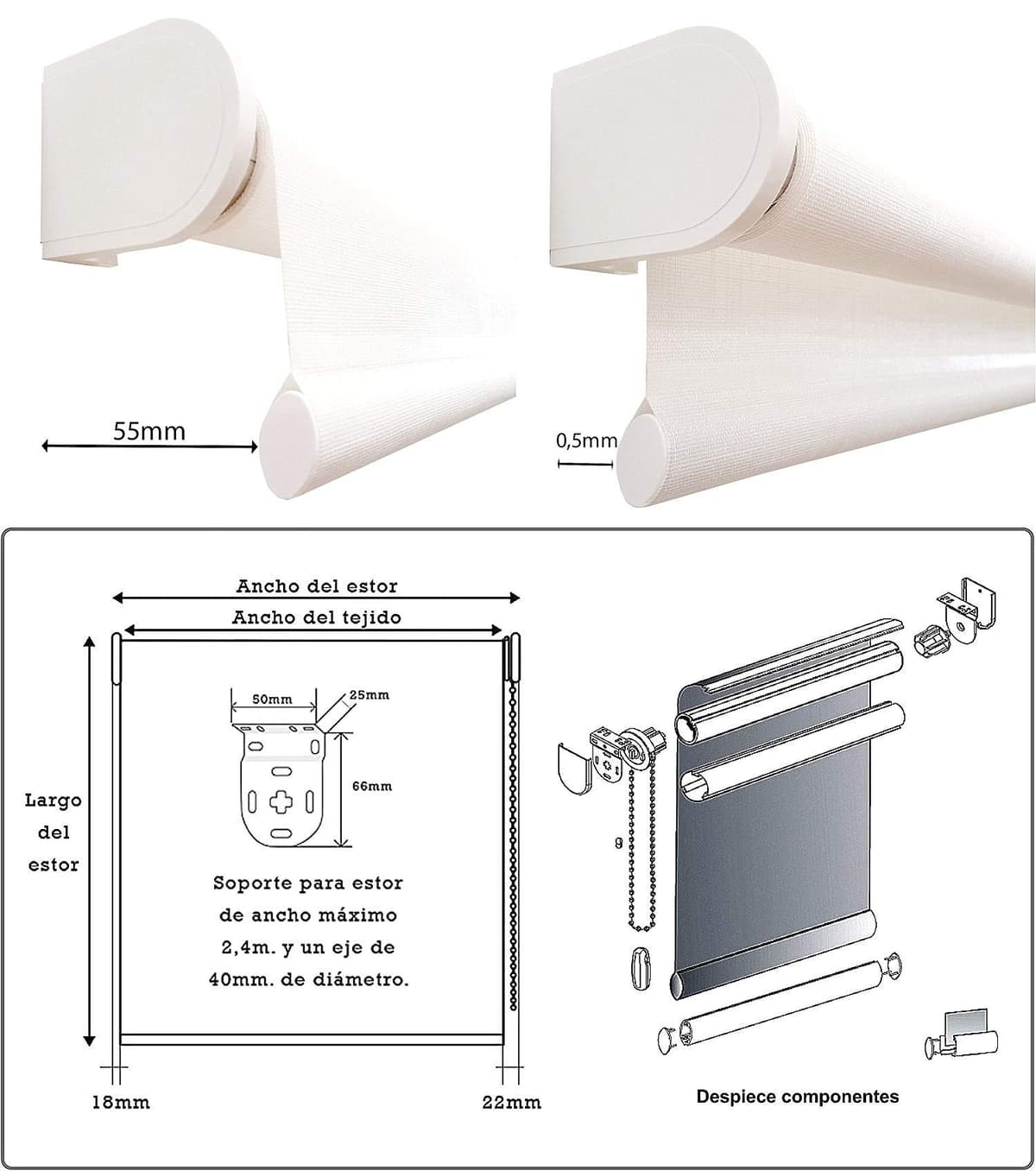 Estor Eclipse/Opaco Y TÉRMICO con Cadena de Repuesto: para Interior/Exterior/Medidas Ancho X AltoContactaremos para Ajuste sin Cargo Color: Blanco. Medidas: 115cm x 160cm — view 7