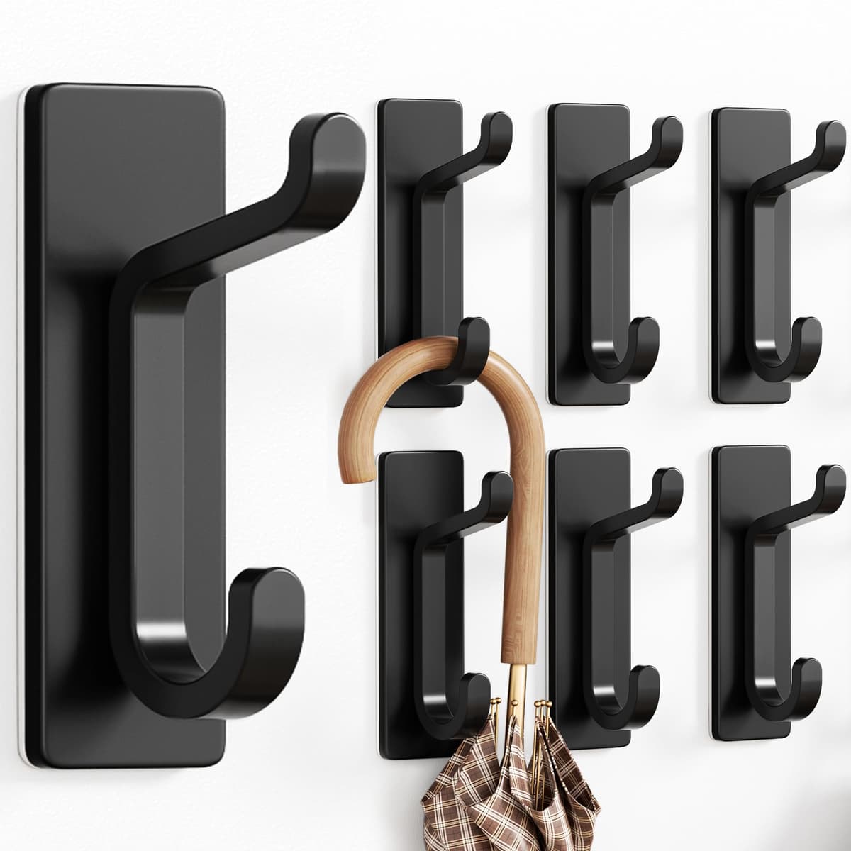 Self Adhesive Hooks, Extra Sticky and Strong, Hanging up to 6KG, Heavy Duty Stick on, No-Nail Hook for Back of Door, Black, 4 Pack — view 9