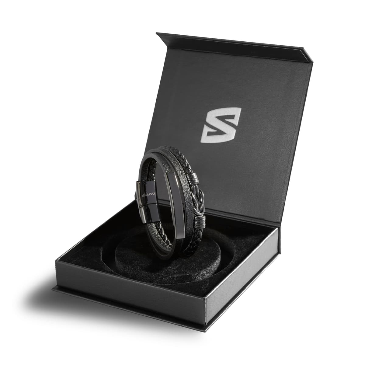 SERASAR Pulseras de cuero premium para hombre | Cierre seguro de acero inoxidable | Tres colores | Joyero Incluido — view 2