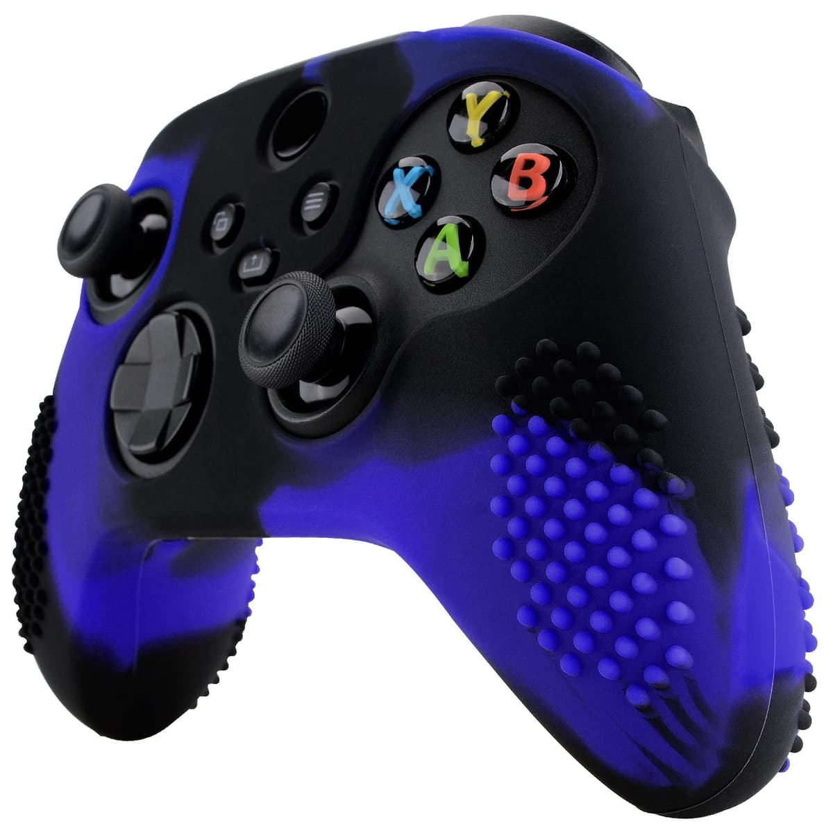 eXtremeRate PlayVital 3D Studded Edition Anti-Slip Silicone Cover Skin for Xbox Series X Controller, Soft Rubber Case Protector for Xbox Series S Controller with Black Thumb Grip Caps - Blue & Black — view 6