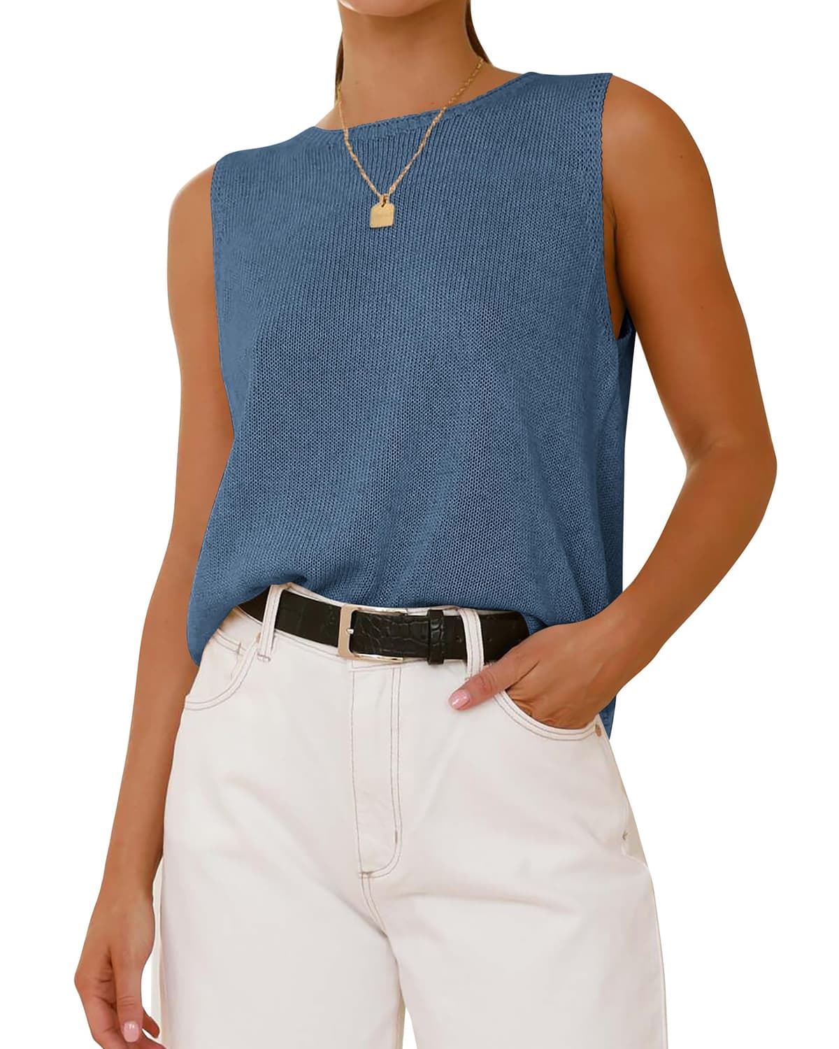 BTFBM Women's Sleeveless Sweater Vest 2026 Summer Crew Neck Ribbed Knit Lightweight Pullover Casual Loose Fit Tank Tops — view 14