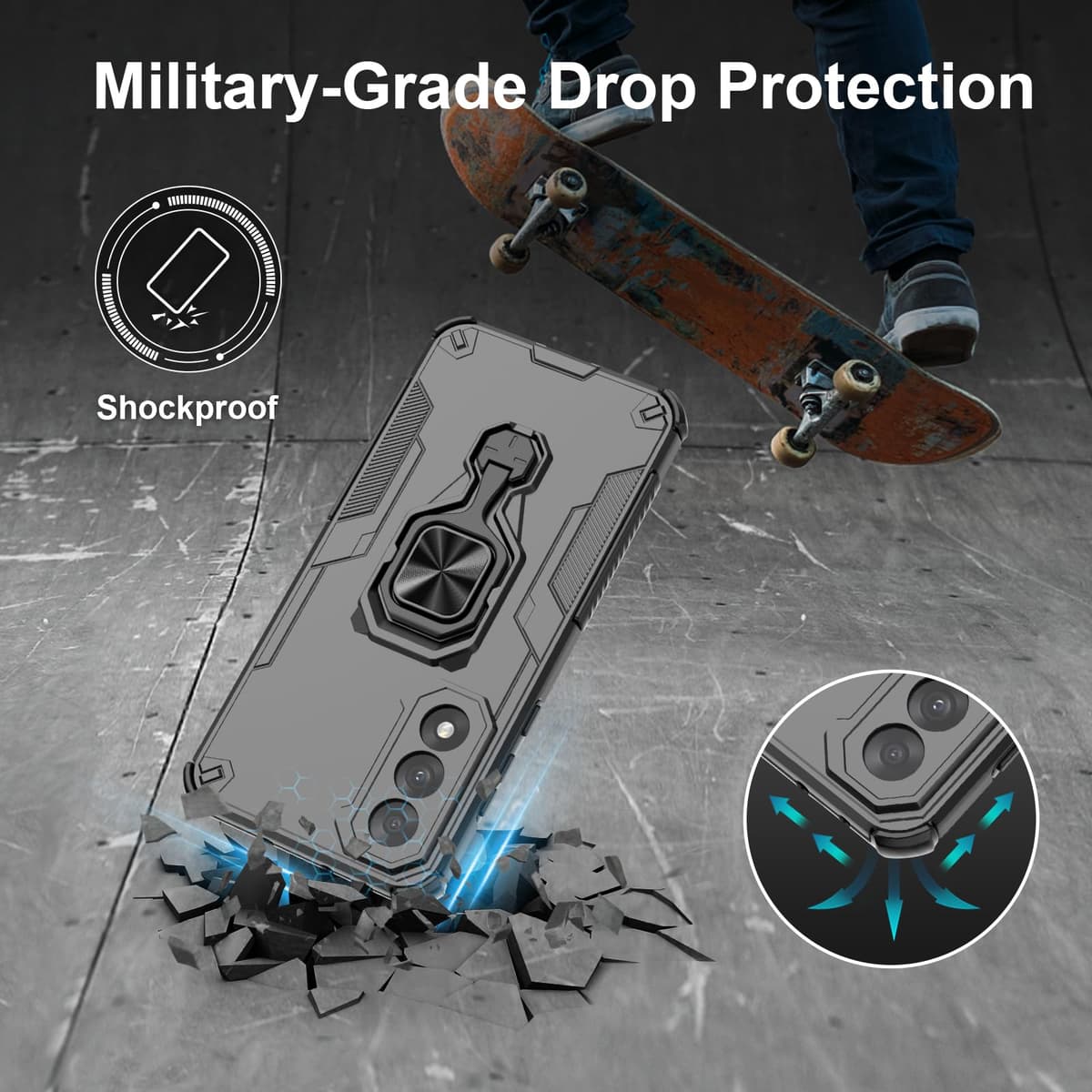 Funda para CMF Phone 2 Pro, Carcasa Antigolpes con Soporte anular metálico, Case Protectora de Grado Militar, Negro — view 761