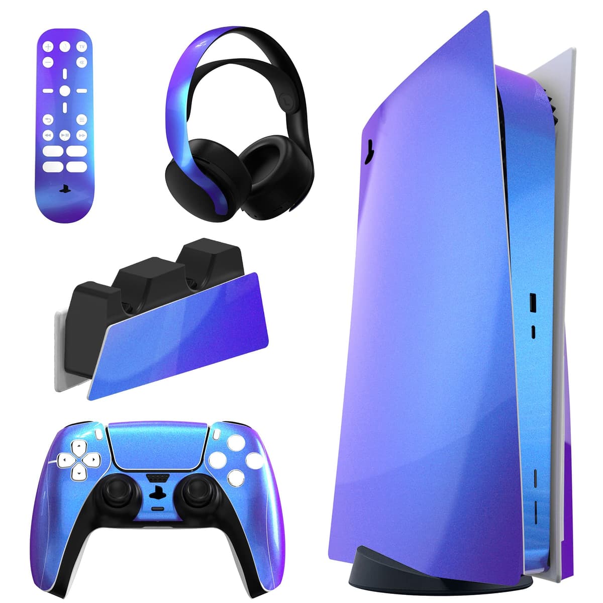 PlayVital Neon Dragoon Full Set Skin Decal for PS5 Console Disc Edition, Sticker Vinyl Decal Cover for PS5 Controller & Charging Station & Headset & Media Remote — view 8