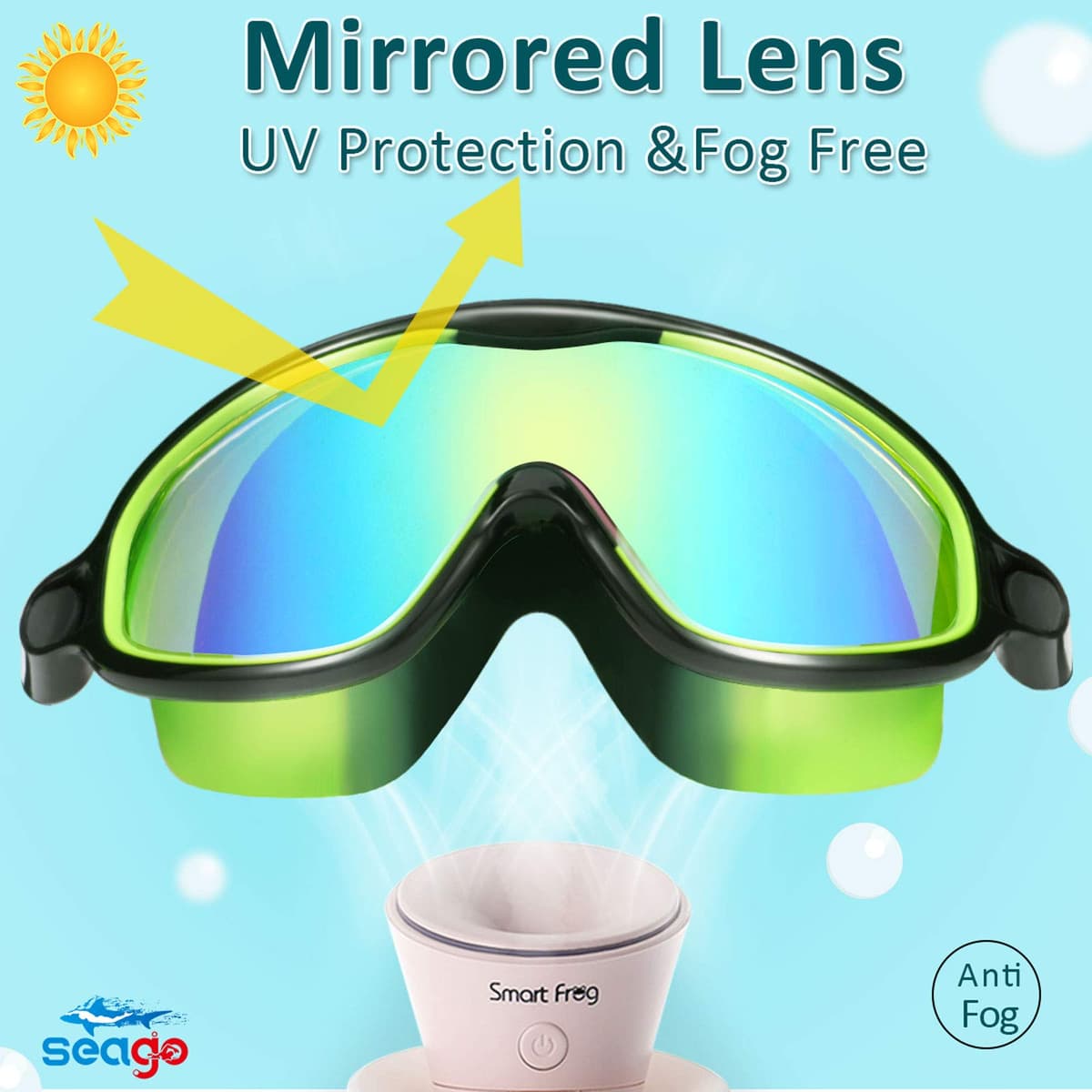 Seago Swim Goggles 2 Pack Anti-Fog Anti-UV Wide View Swimming Goggles for Kids 3-14 — view 2