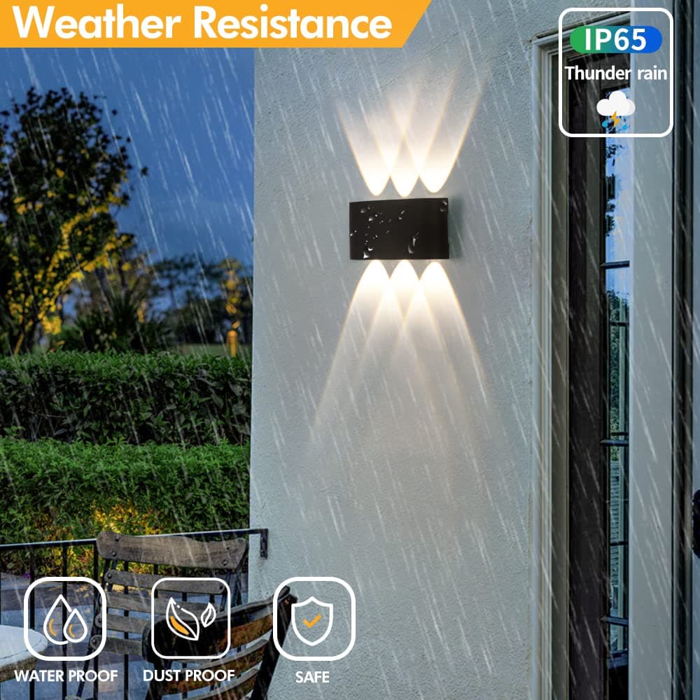 FUPE 2 Piezas Lámparas de Pared Exterior/Interior LED Aplique Pared 12W 1200LM ip65 impermeables up and down lámparas de pared de aluminio modernas que brillan arriba y abajo(Negro 6500k luz fría) — view 4
