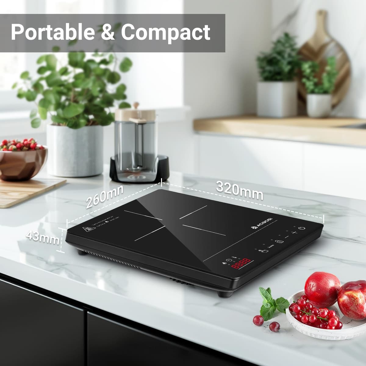 Aobosi Single Induction Cooker,Portable Induction Hob with Ultra-thin Body(32 * 26 * 4.2),20 Power and Temperature levels,Booster Function 2000W,Safety Lock,10H Timer,Black — view 3