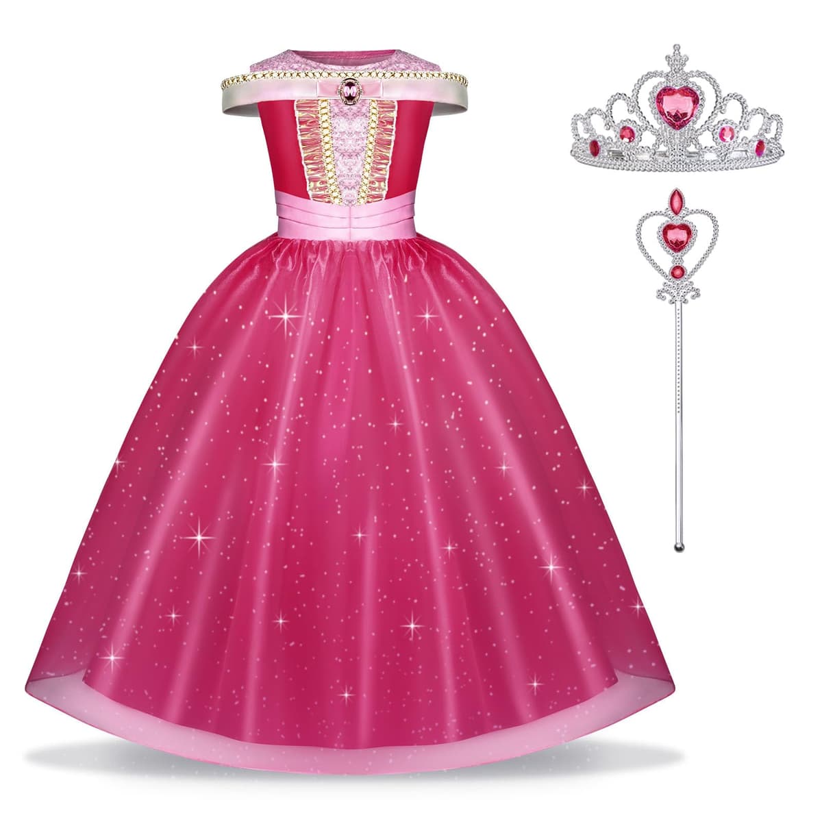 URAQT Disfraz Princesa Niña con Varita Mágica y Corona, Traje Cosplay para Halloween y Cumpleaños, Princesa Durmiente