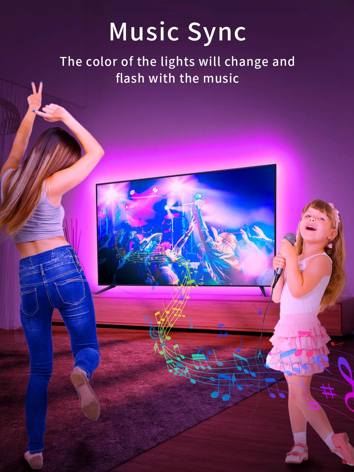 KANTUTOE TV Lights, 4m RGB LED Strip Lights for 32-55 Inch TV, Music Sync Bluetooth APP and Remote Control, USB Powered for Gaming/Bedroom — view 5