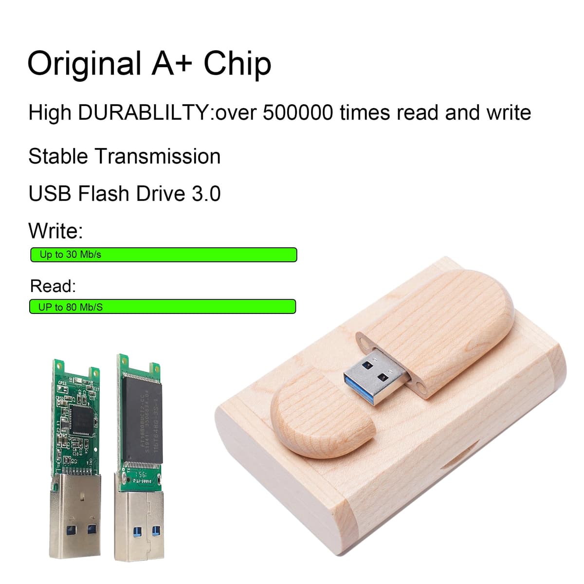 Memoria 3.0 USB 8GB Pendrive Hoja de Madera Divertido Pen Drive 8GB con Caja de Regalo de Madera Práctico Unidad Flash USB Almacenamiento para Regalo de Cumpleaños Llave USB — view 2
