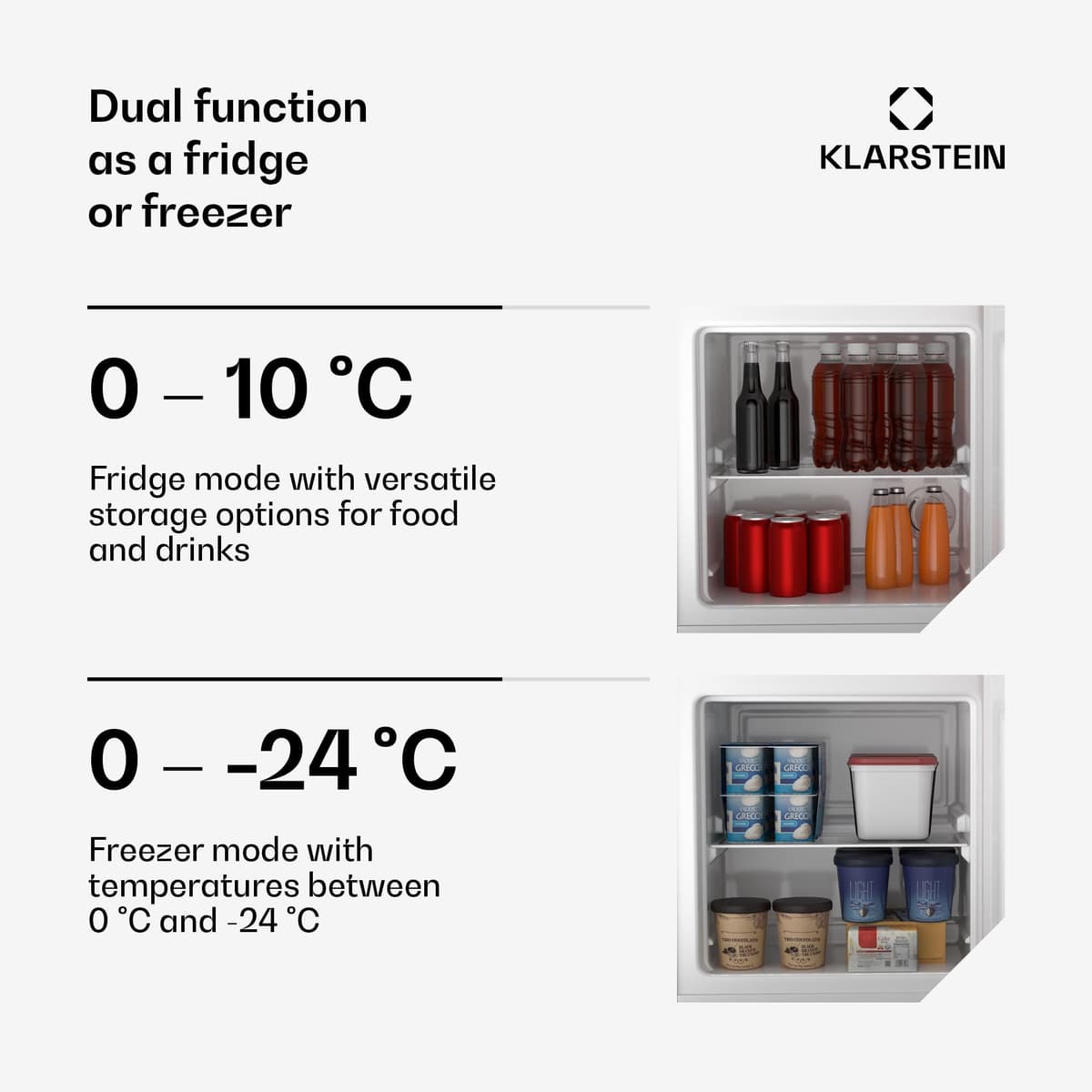 Klarstein Irene Retro Mini Freezer, 31L Fridge/Freezer, Adjustable Temp -24°C to 10°C, Energy Class C, Quiet 38 dB, Compact Table Top Design, Red, Ideal for Bedrooms & Small Spaces — view 2