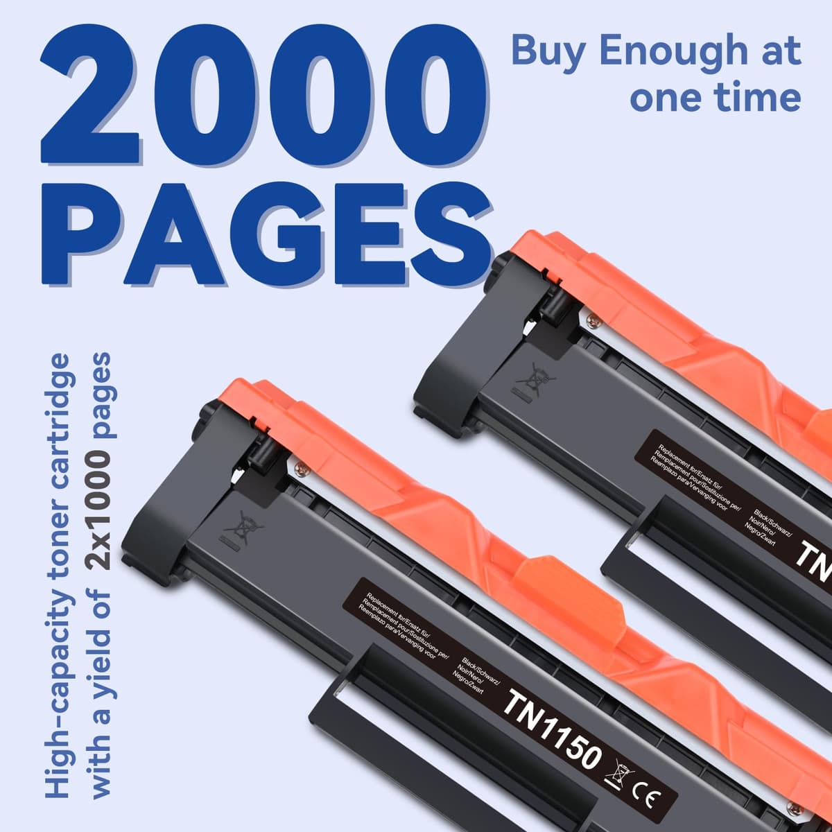 Lemero TN1150 Tóner Compatible con Brother HL-L1240W DCP-L1640W DCP-L1660W – Recambio para TN-1150 Negro con Chip – 2X 1000 Páginas (2000 Totales) Pack de 2 — view 2